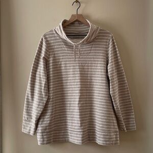 L.L. BEAN Ultrasoft Sweats Funnel-neck Pullover Oatmeal/White Stripe Size 1X